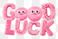Good luck word sticker png element, editable  fluffy pink font design