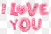 I love you word sticker png element, editable  fluffy pink font design