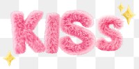 Kiss word sticker png element, editable  fluffy pink font design