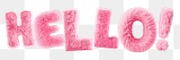 Hello word sticker png element, editable  fluffy pink font design