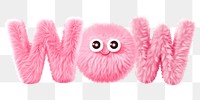 Wow word sticker png element, editable  fluffy pink font design
