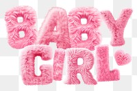 Baby girl word sticker png element, editable  fluffy pink font design