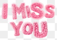 I miss you word sticker png element, editable  fluffy pink font design