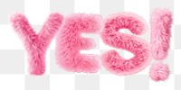 Yes word sticker png element, editable  fluffy pink font design
