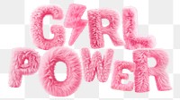 Girl power word sticker png element, editable  fluffy pink font design