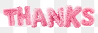 Thanks word sticker png element, editable  fluffy pink font design