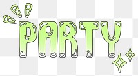 Party word sticker png element, editable  green doodle design