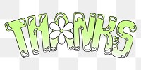 Thank word sticker png element, editable  green doodle design