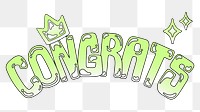 Congrats word sticker png element, editable  green doodle design