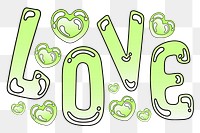 Love word sticker png element, editable  green doodle design