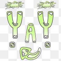 Yay word sticker png element, editable  green doodle design