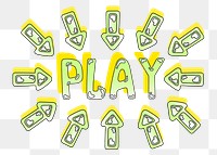 Play word sticker png element, editable  green doodle design