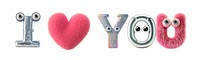 I love you word png 3D monster font, transparent background