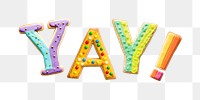 Yay! word png cookie frosting font, transparent background