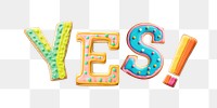 Yes word png cookie frosting font, transparent background