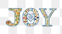 Joy word png embroidery font, transparent background