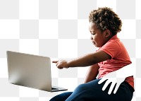 PNG black girl using laptop, transparent background