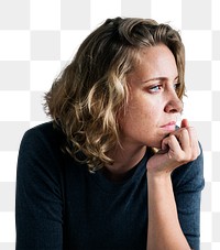 PNG thoughtful woman, transparent background
