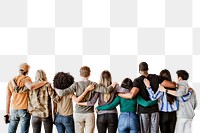 Diverse people png rear view border, transparent background