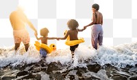 PNG black family enjoy the beach, transparent background
