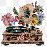 PNG Vintage floral record player illustration