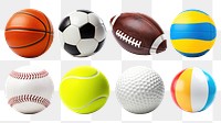 Sport ball png element set, transparent background