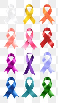 Cancer awareness ribbon png element set, transparent background