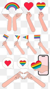 Pride month elements png element set, transparent background