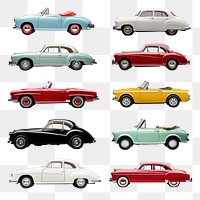 Classic car png element set, transparent background