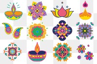 PNG Diwali illustration set, transparent background