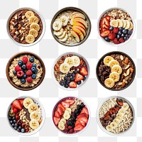 PNG Acai bowl aerial view set, transparent background