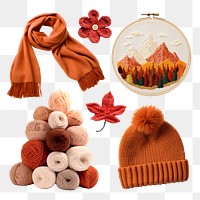 PNG Autumn knitting set, transparent background