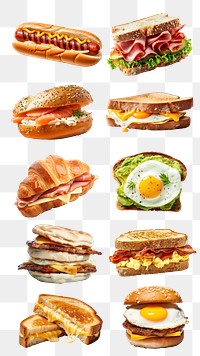 PNG Sandwich for breakfast set, transparent background