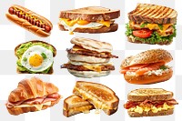 PNG Sandwich for breakfast set, transparent background