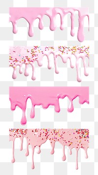 PNG melting strawberry milk border set, transparent background