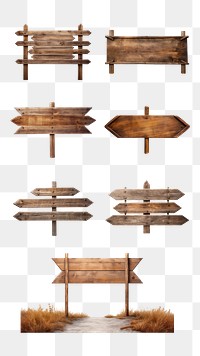 PNG wooden sign  set, transparent background