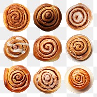 PNG cinnamon roll top view set, transparent background