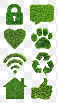 PNG Grass textured eco-friendly element set, transparent background