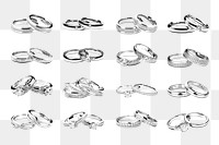 Wedding ring png element set, transparent background