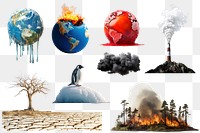 Global warming png element set, transparent background