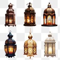 Arabic lantern png element set, transparent background