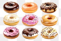 3D donut dessert png element set, transparent background