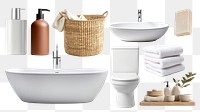 Minimal bathroom object png element set, transparent background