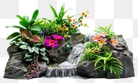 Vibrant waterfall garden scene