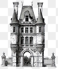 PNG Vintage castle architectural line drawing