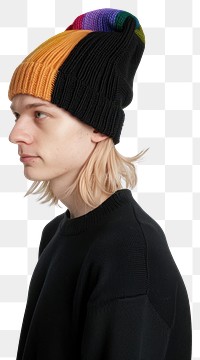 PNG Colorful knit beanie on model