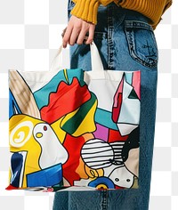 PNG Colorful abstract tote bag
