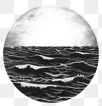 PNG  Monochrome ocean waves in circle