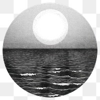 PNG  Monochrome ocean sun illustration