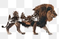 PNG  Lion forest double exposure art